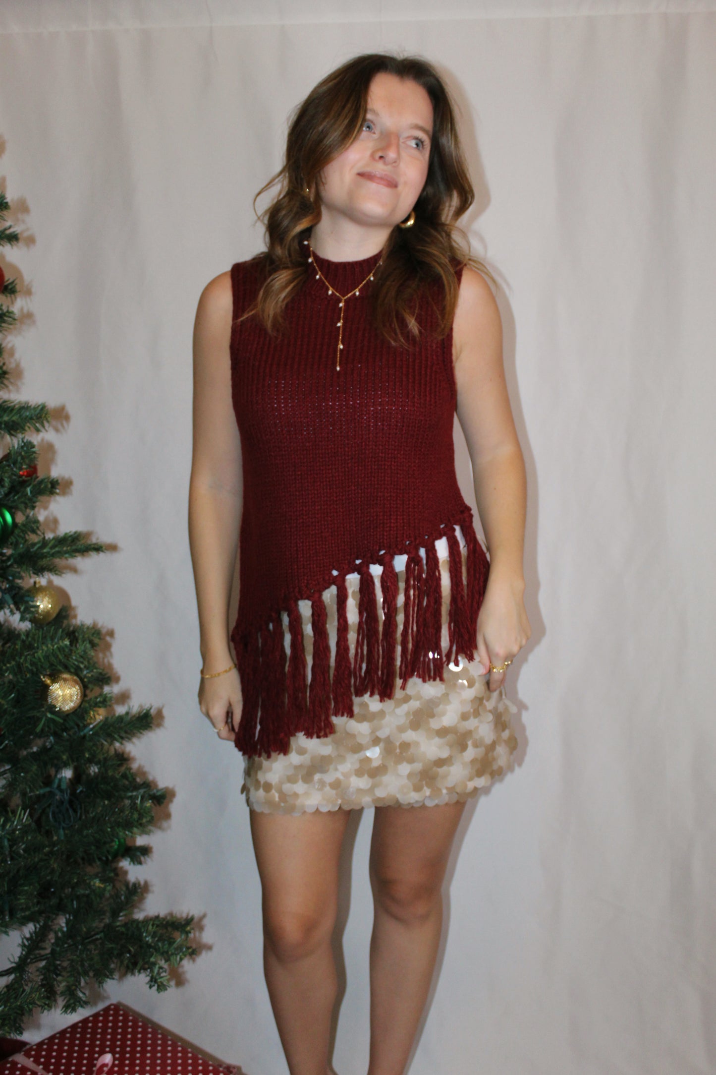 Berry Fringe Knit