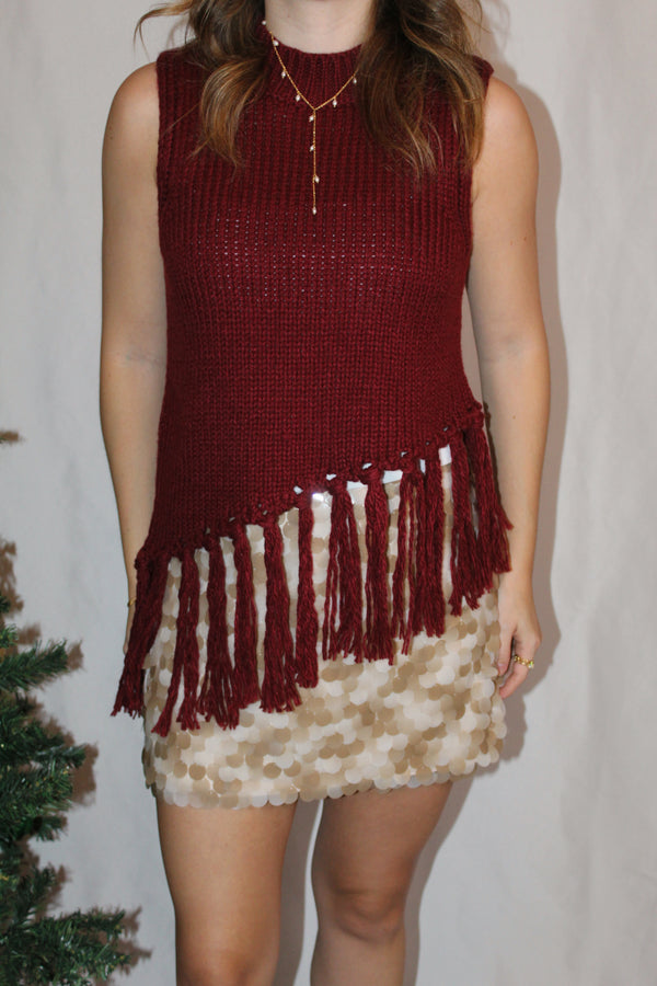 Berry Fringe Knit