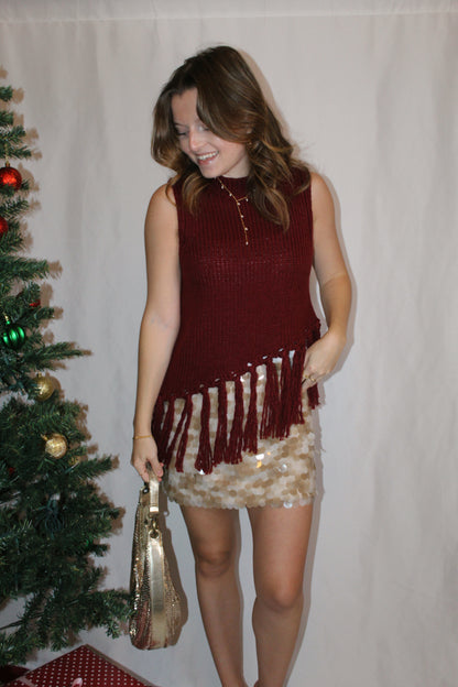 Berry Fringe Knit
